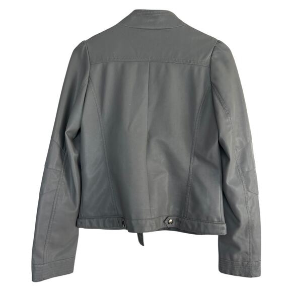 OH YES Gray Faux Leather Moto Jacket Asymmetrical Zip Multiple Pockets - Picture 2 of 8